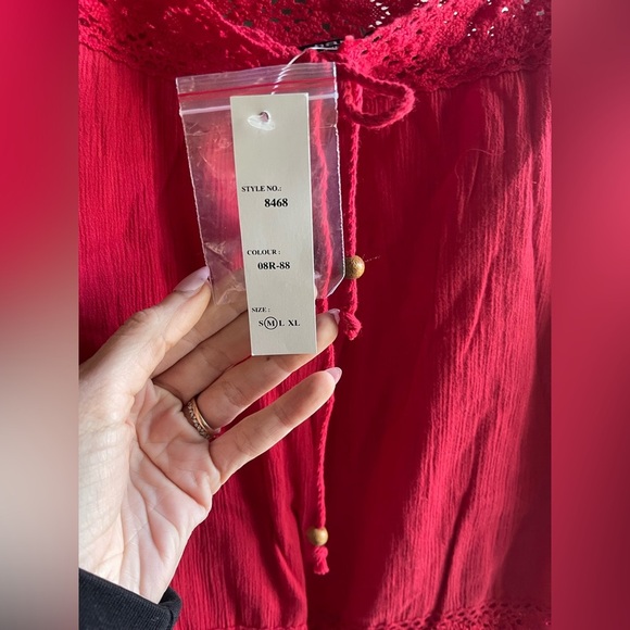 NWT 100% Cotton Chaudry Magenta Boho Midi Dress with Beaded Tassels Size Small - Picture 3 of 6